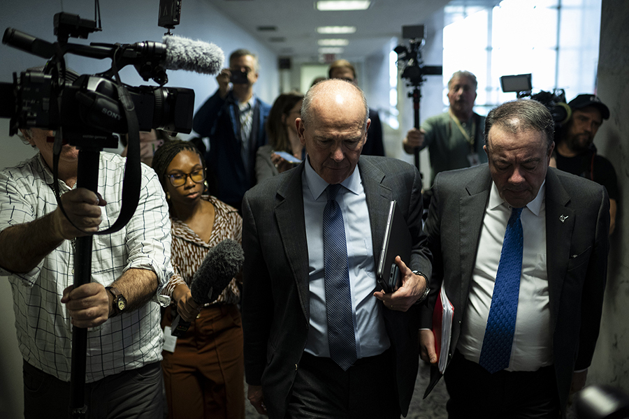 Boeing CEO Dave Calhoun leaves a January 25 meeting at the US Capitol in Washington, DC.