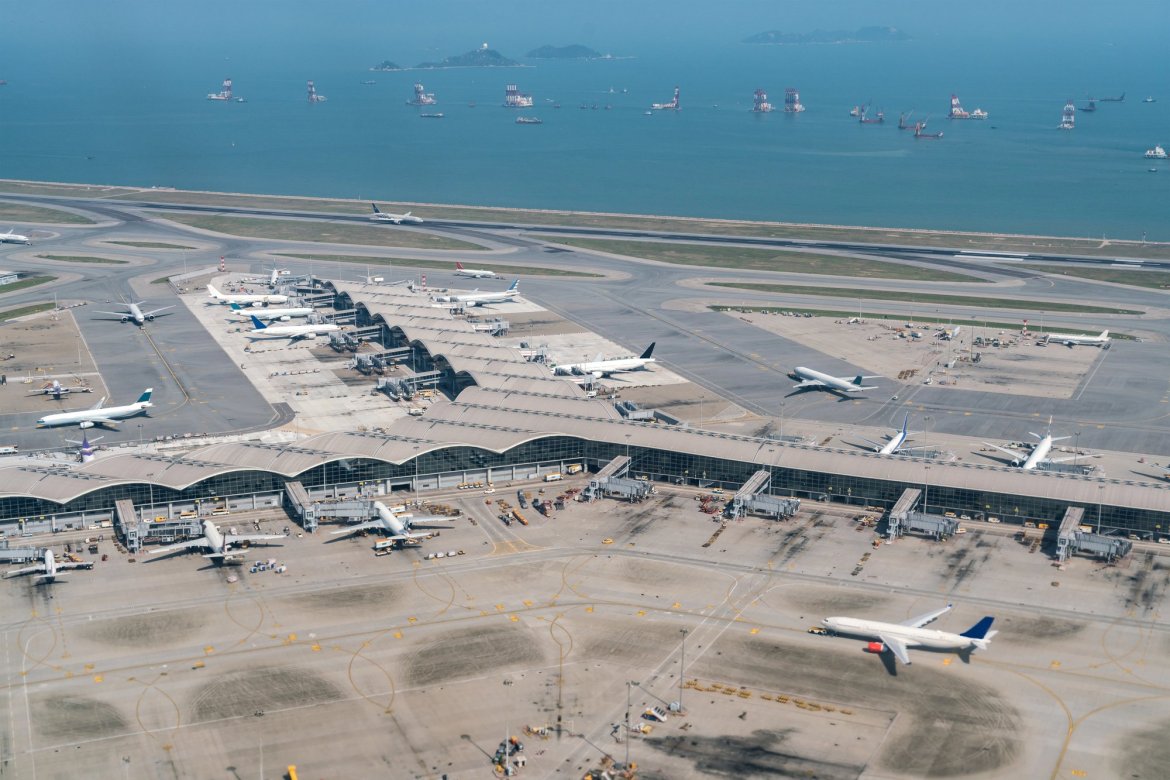 Ariel view of Hong Kong International Airport.