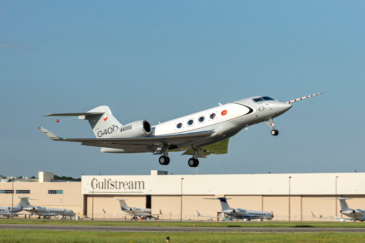 Gulfstream Private Jet taking off from Gulfstream Headquarters
