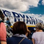 A Ryanair plane during boarding