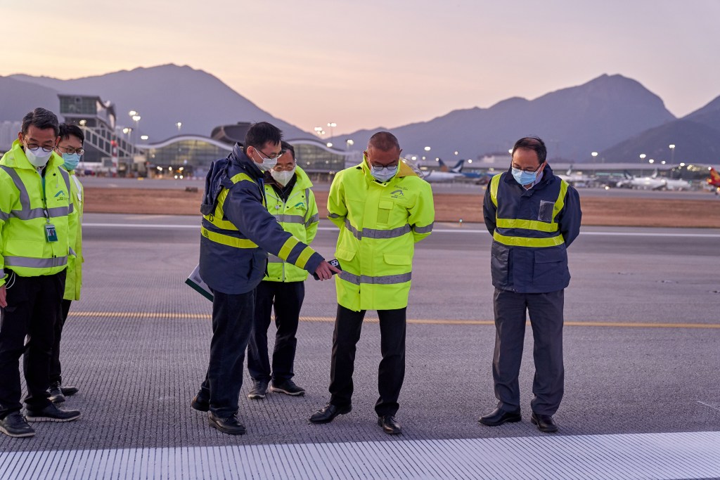 Representative from Airport Authority and Civil Aviation Department conducted the final inspections of the runway. (Source: Airport Authority, Hong Kong).